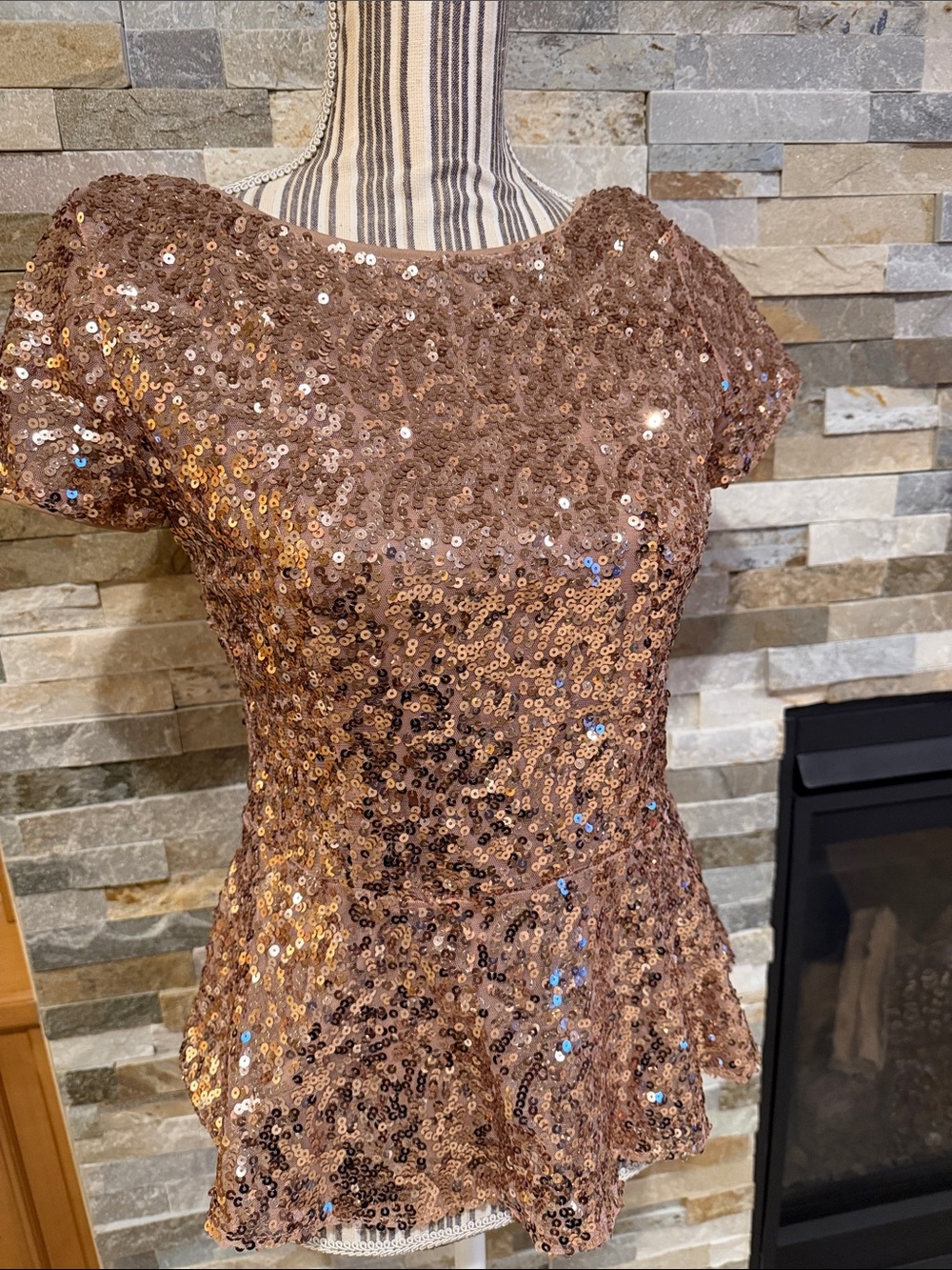 Women's Brown Sequin Peplum Blouse